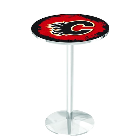 Holland Bar Stool Co 36" Chrome Calgary Flames Pub Table L214C3628CalFla